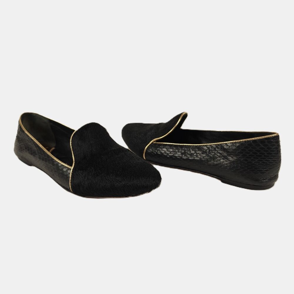Brian Atwood Claudelle Calf Hair Snakeskin Loafer Size 6.5 Old Money Minimalist